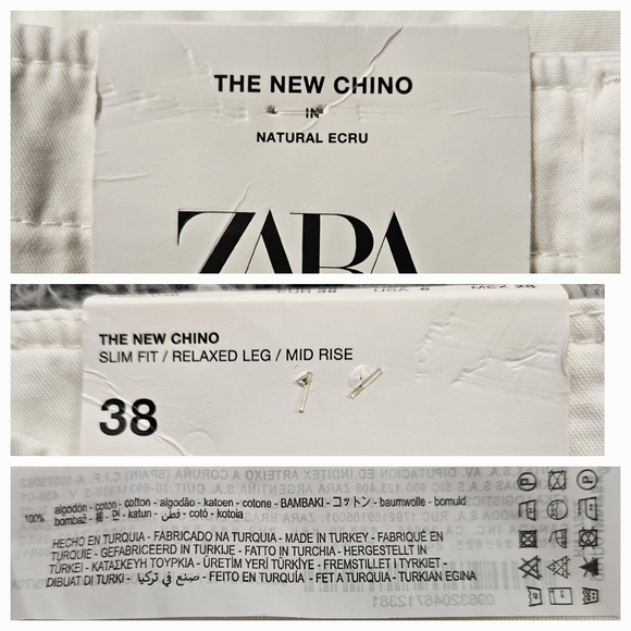 New Zara Womens White Chino Pants US 6 Mid Rise Slim Fit Relaxed Leg Cropped - Picture 4 of 13